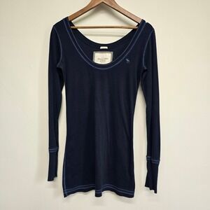 Abercrombie & Fitch Long Sleeve Top Women M Blue Scoop Neck Y2K Bella Swan